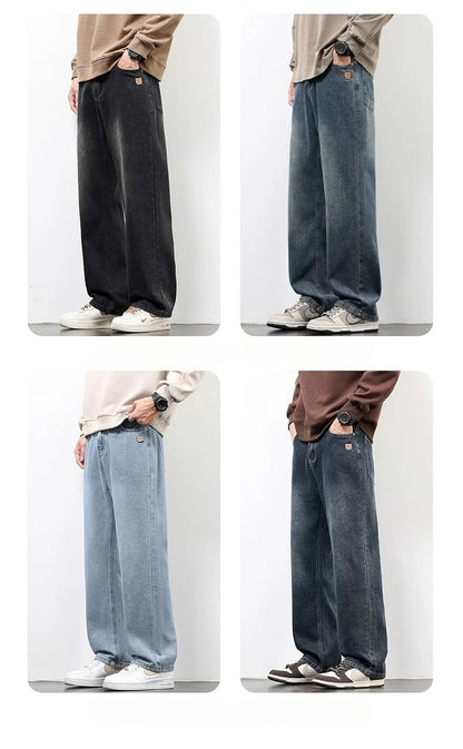 Spring Autumn New Men's Straight Vintage Fit Jeans Casual Trousers High Quality Male Korean Fashion Baggy Wide Leg Denim Pants