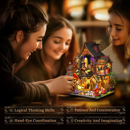 DIY Miniature Puppet House Bookshelf Decor,DIY Book Puppet House Kit,DIY Miniature House Kit with LED Lights,Magic Forest House