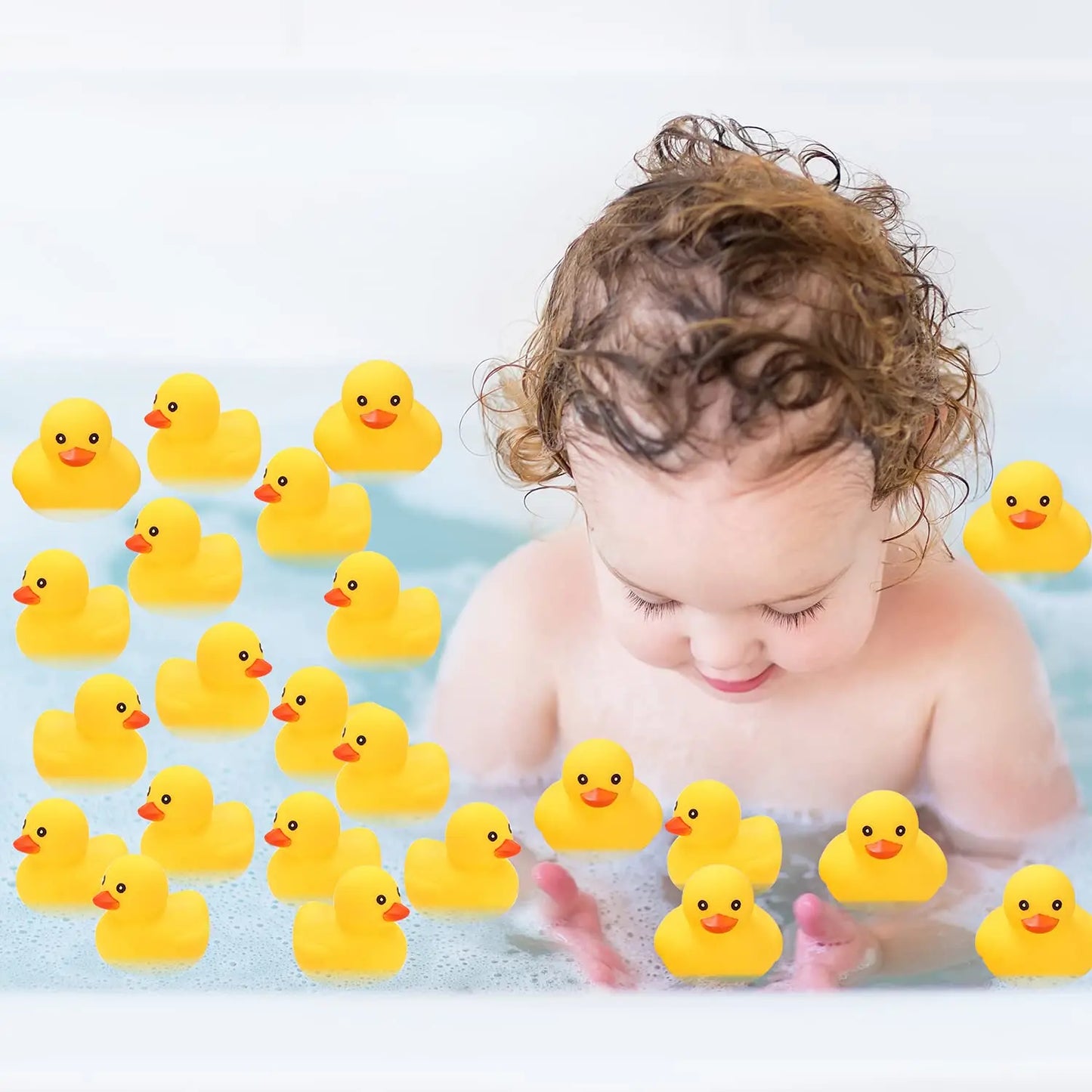 1-100pc Pink Mini Rubber Ducks Set in Bulk Float Squeak Tiny Ducks Rubber Duck Toy for Kids Party Birthday Supplies