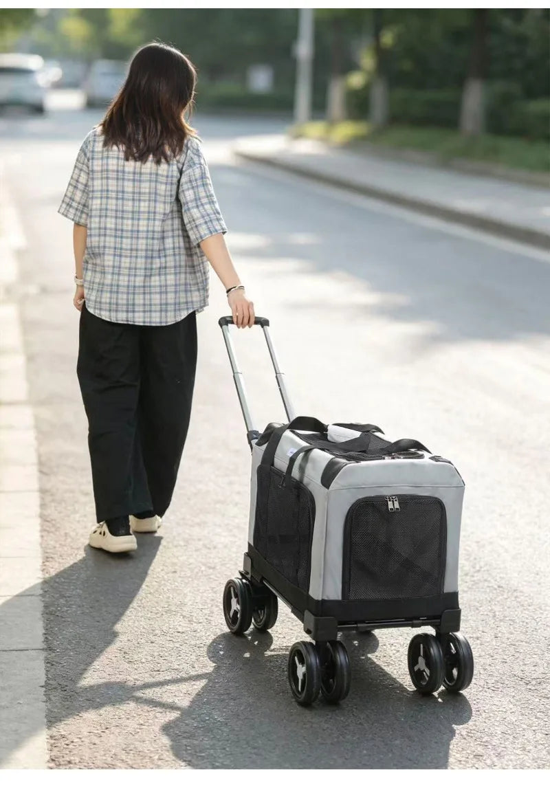 Large Wheel Breathable Pet Rolling Carrier Large Capacity Travel Bag For Two Cats Dogs Portable Car Pet Stroller