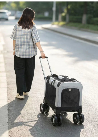 Large Wheel Breathable Pet Rolling Carrier Large Capacity Travel Bag For Two Cats Dogs Portable Car Pet Stroller