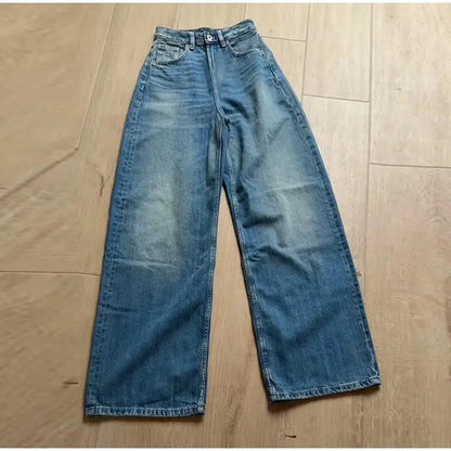 Female Vintage Leather Pocket Jeans Women Blue Zipper Straight Loose Trousers Lady New Fashion Daily Casual Spring Pants 2026