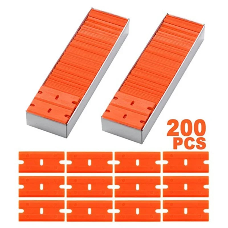 100 Pieces Two Cutting Plastic Razor Blade 1pcs Label Clean Razor Glue Remover Window Glass Clean Scraper Car Wrap Sticker Squee