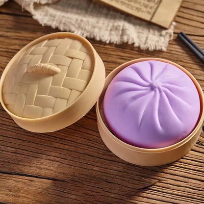 Colorful Dumpling Squishes Stress Balls Fidget Sensory Toys Simulation Food Squishies Bun With Steamer Dough Ball Gifts