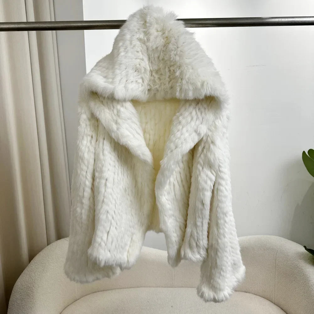 2024 Short Rabbit Fur Coat for Women Autumn Winter New Encrypted Thickened Handmade Double-sided Woven Hooded Korean Style