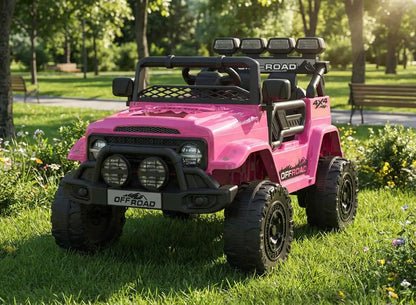 HAUSPROFI 12V Off-Road Ride-On Electric Car Toys for 3+ Years,With LED Lights,Remote Control,Seat Belt ,Bluetooth, 3-Speeds, Suspension