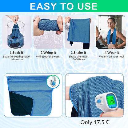 4 Pack Cooling Towels, Soft Breathable Ice Cool Towel for Sports & Outdoor Activities, Quick Dry Sweat Absorbing Cooling