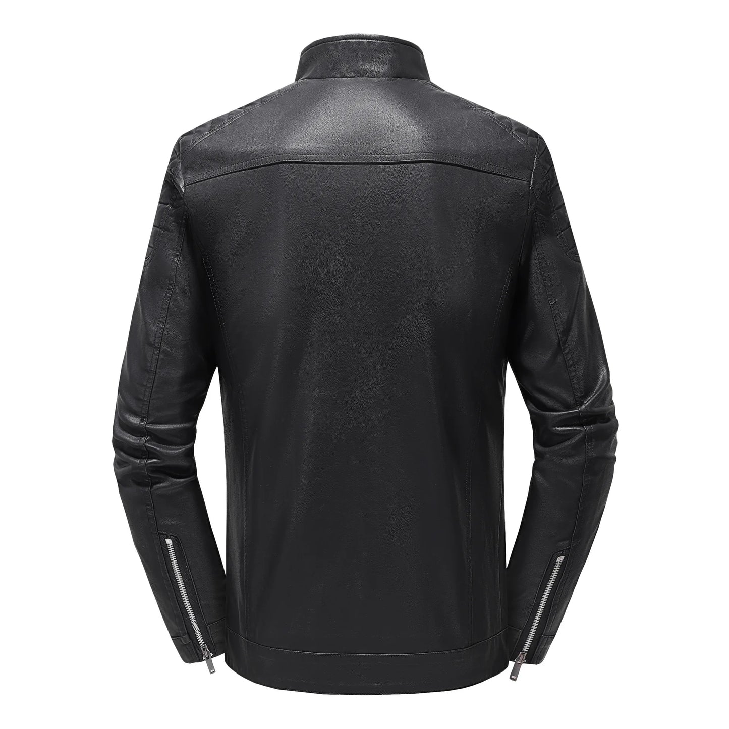 Spring Autumn Men's Biker Style Thin Top Layer Leather Jacket Motorcycle Outerwear Lightweight Korean Version Zipper Closure