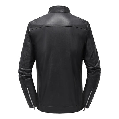 Spring Autumn Men's Biker Style Thin Top Layer Leather Jacket Motorcycle Outerwear Lightweight Korean Version Zipper Closure
