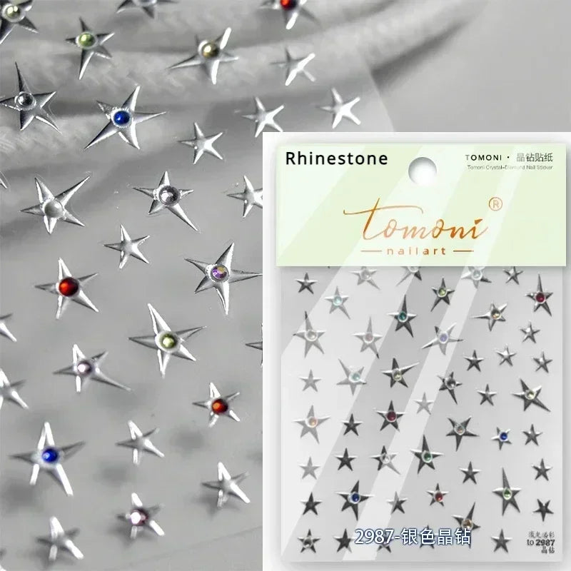 1PC 5D Korean Bronzing Nail Stickers Japanese Gold Silver Star Moon Luxury DIY Nail Art Decoration Decals Manicure Accessories