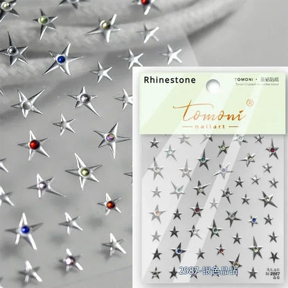 1PC 5D Korean Bronzing Nail Stickers Japanese Gold Silver Star Moon Luxury DIY Nail Art Decoration Decals Manicure Accessories