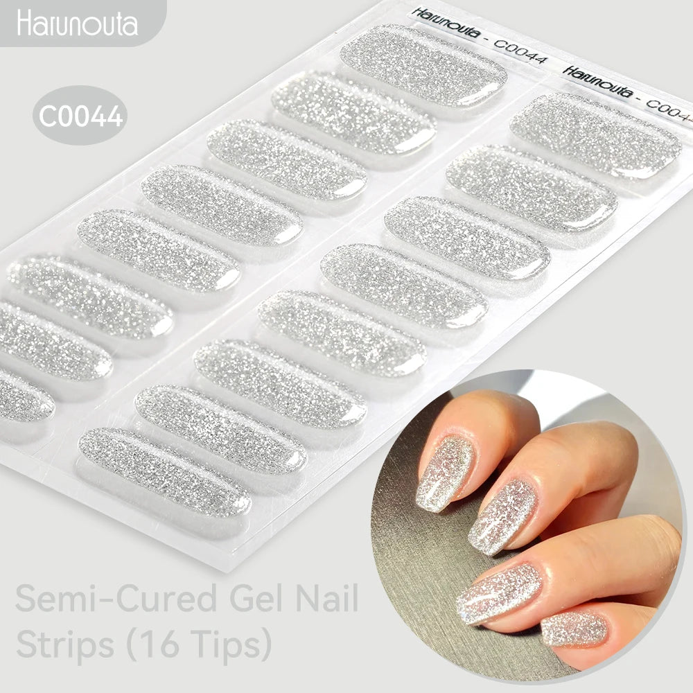 Gradient Auroras Semi Cured Gel Nail Strips Sparkly Shinning DIY Gel Polish Stickers for Nails Works with UV/LED Nail Lamps