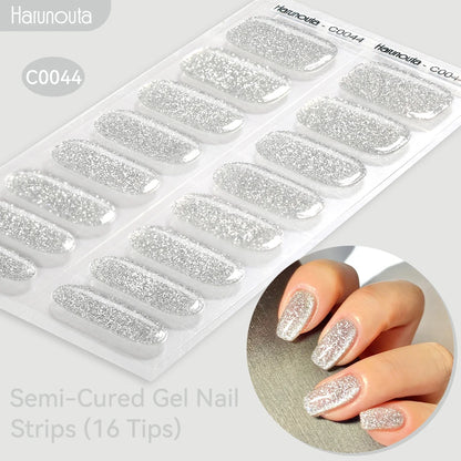 Gradient Auroras Semi Cured Gel Nail Strips Sparkly Shinning DIY Gel Polish Stickers for Nails Works with UV/LED Nail Lamps