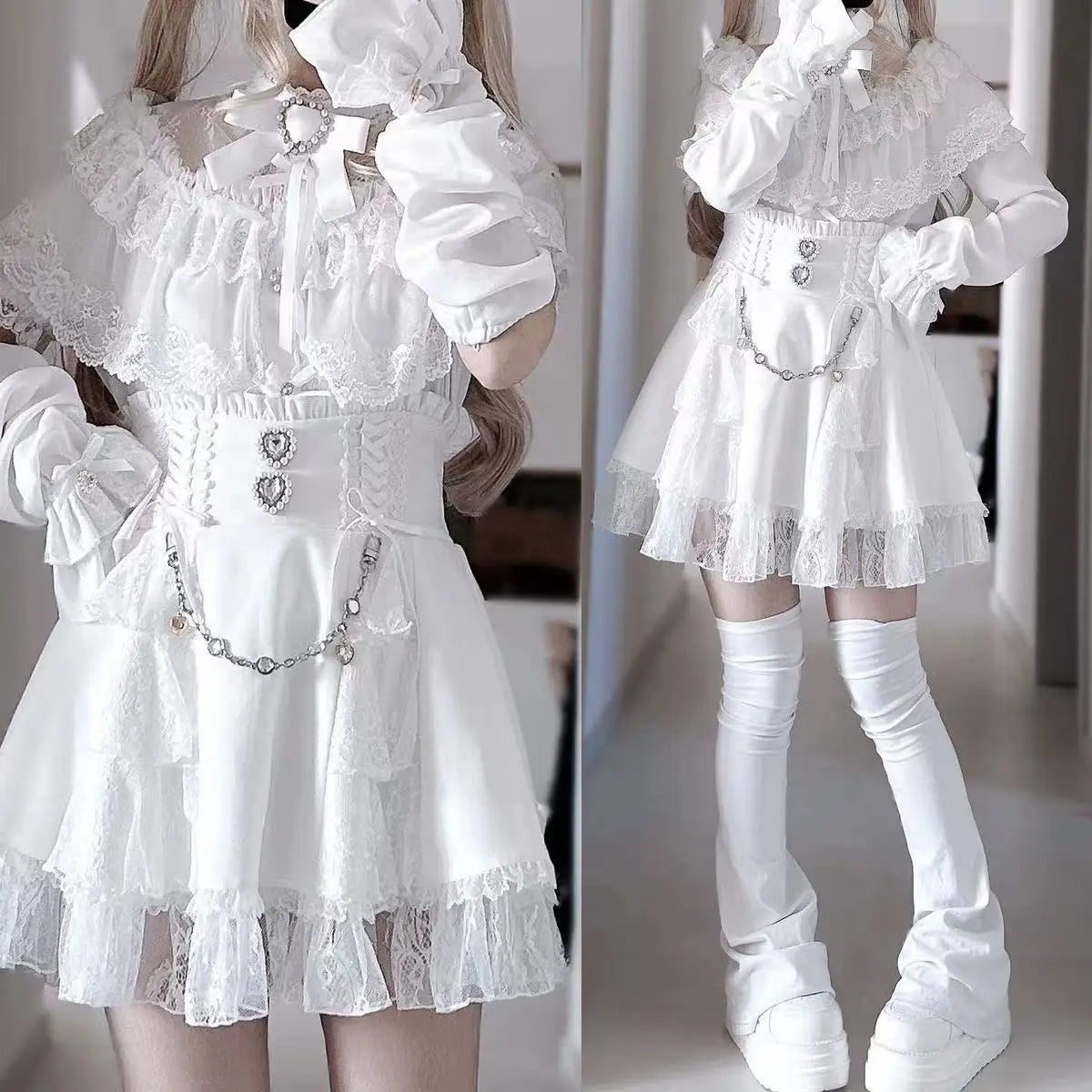 Japanese Sweet Lolita Style Mini Skirt Women Retro Elegant Lace Bandage Party Cake Skirts Female Gothic Y2k Metal Buckle Skirts