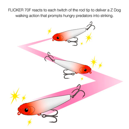TSURINOYA FLICKER 70F Surface Fishing Lure Z Dog Floating Pencil 70mm 8.4g Chatter Artificial Hard Baits Trout Bass Pike Plug