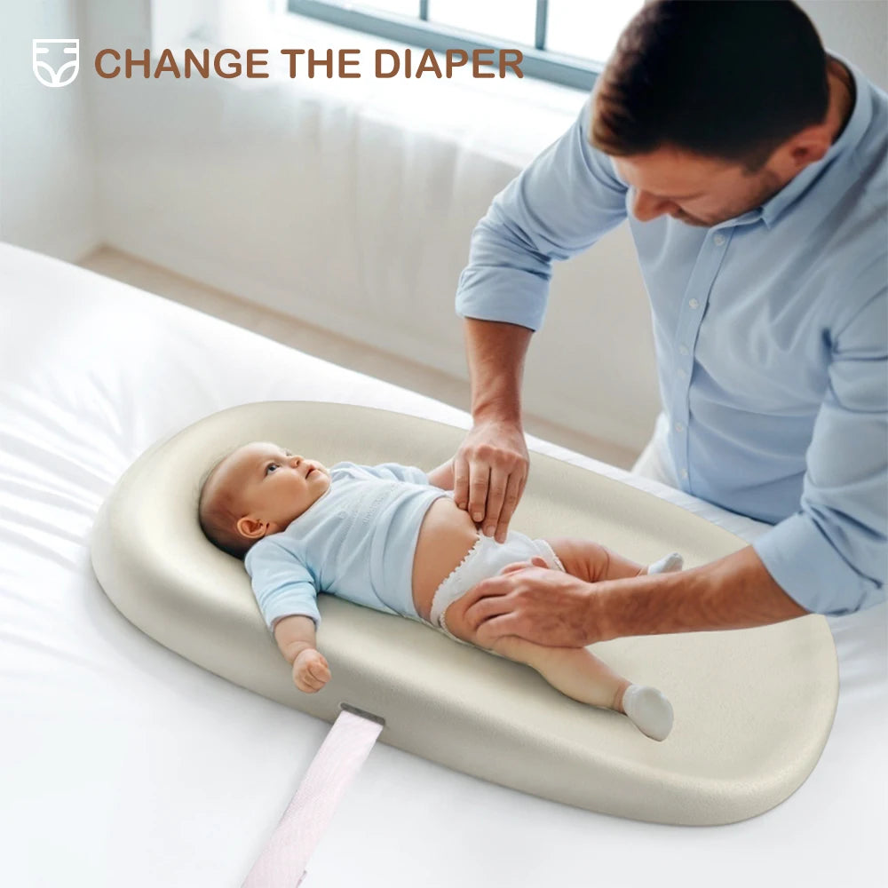 Baby Changing Mat with Safety Harness, Anti-Roll Wedge Baby Changing Pad, Easy Wipe Clean with Raised Padded Edges NO Toys Shelf