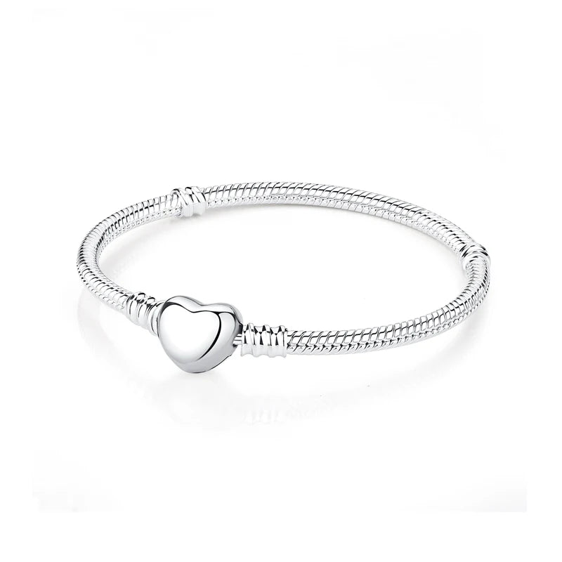 Original 925 Sterling Silver Bracelets Love Heart Moon Flower Butterfly Pave CZ Bracelets For Women DIY Jewelry Party Gift