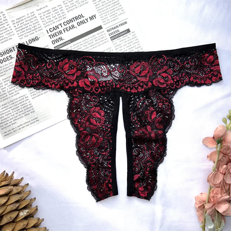 Sexy Crotchless Low Waist Thongs Invisible Lace Underwear Women Comfortable Panties Intimates Underpants Briefs Female Lingerie