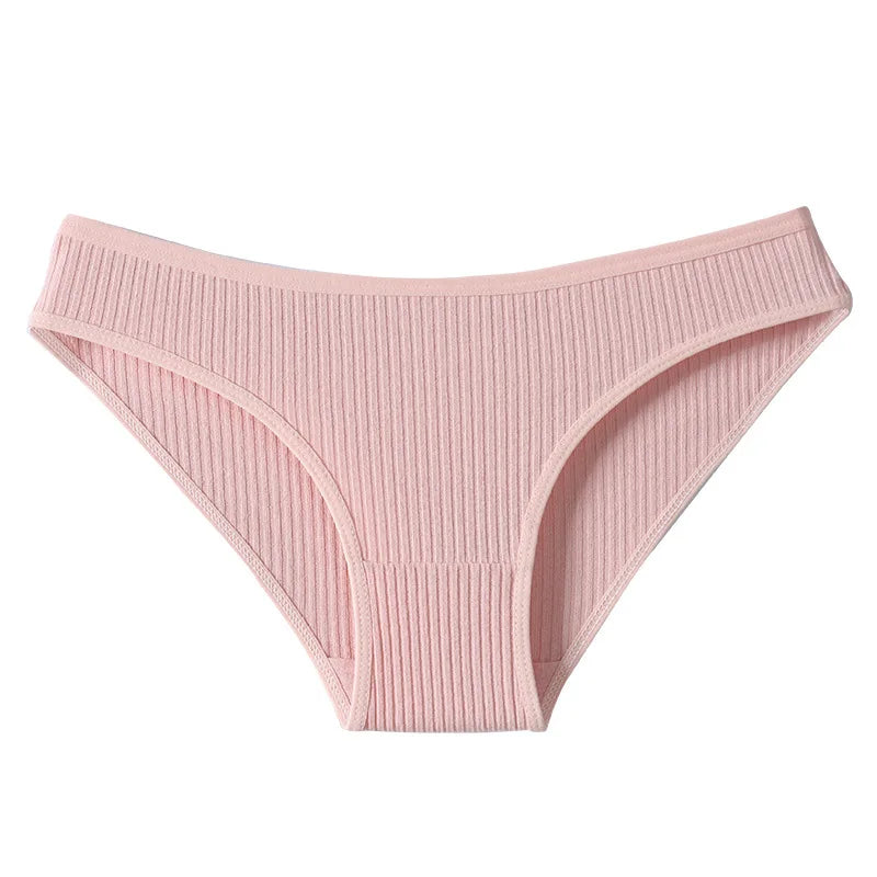 7Pcs Women's Panties Striped Briefs for Women Low-Rise Breathable Cotton Female Soft Underwear Solid Colors Ladies Underpants