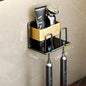 Wall Mounted Toothbrush Holder Aluminium Alloy Toothpaste Rack Bathroom Household Space Saving No Punching Bathroom Accessories