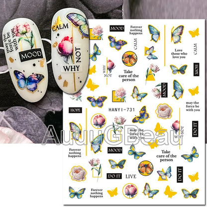 3d Nails Art Decals Spring Fruits Pink Full Tips Peony Magnolia Flowers Adhesive Sliders Stickers Decoration For Nails Manicure