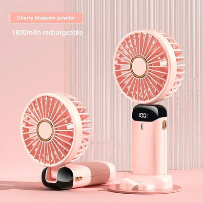 Mini Portable Handheld Fan Foldable Neck Hanging Fans 5 Speed USB Rechargeable Fan with Phone Stand and Display Screen 1800mAh