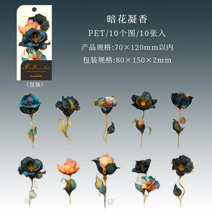 10pcs/1lot Kawaii Scrapbook Sticker Golden Flower Shadow Scrapbooking Supplies Planner Decorative Stationery Sticker