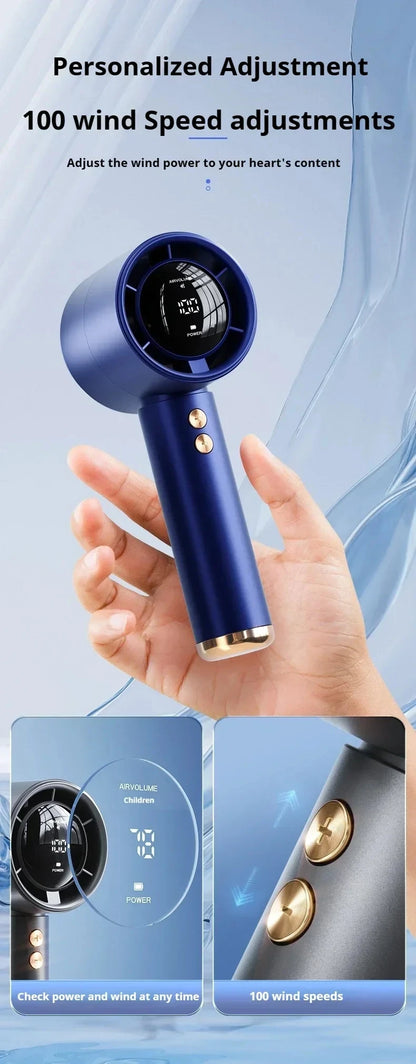Lenovo Portable Handheld Turbo Fan 100-Speed Adjustable High Speed Cooling Fan USB Rechargeable Quiet Personal Fan for Travel