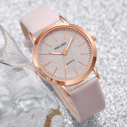 2PCS/Set Women's Watches Fashion Matting Dial Leather Band Analog Quartz Watch Set（Without Box）