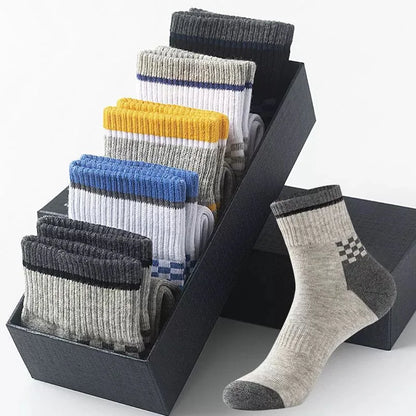 5 Pairs Socks MEN'S Mid-calf Spring and Autumn Sports Sweat Anti-odor MEN'S Socks Thin Sports Socks