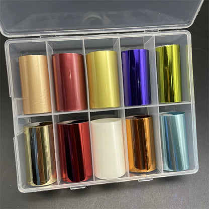 10 Patterns New Metal Nail Foils for Transfer Paper Stickers Floral Chameleon Nails Wraps DIY Water Marble Nail Art Decorations