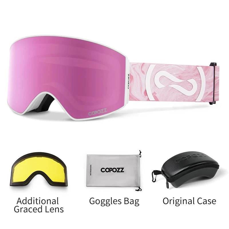 COPOZZ Magnetic Ski Goggles UV400 Protection Anti-Fog Ski Glasses Men Women Quick-Change Lens Snowboard Goggles with Two Options