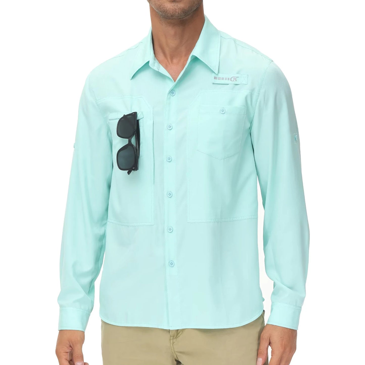 Men's Long Sleeve Fishing Shirts UPF 50+ Sun Protection Breathable Lightweight Travel Work Button Down Shirt with Zipper Pocket