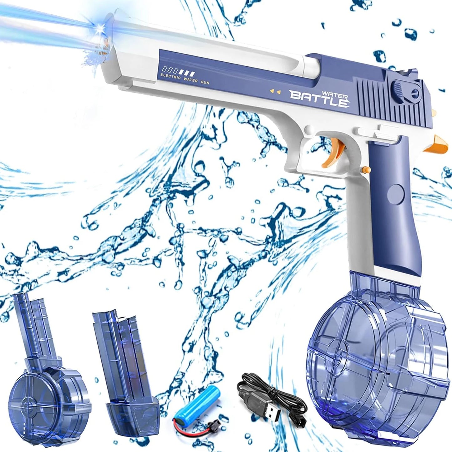 Electric Water Gun with Long Range, Squirt Blaster Automatic Toy with Light Effects and Rechargeable Battery, Summer Outdoor Toy for Pool, Beach & Backyard