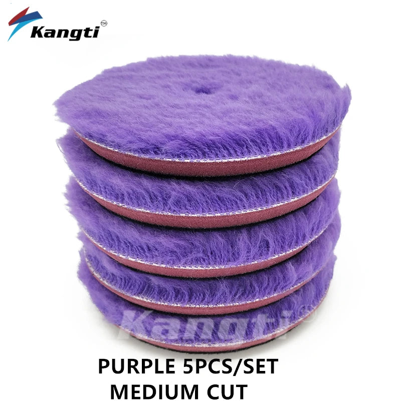Kangti 5"(125mm)/6"(150mm) High Density Lambs Wool Polishing Pad for Car Waxing Buffing Finishing