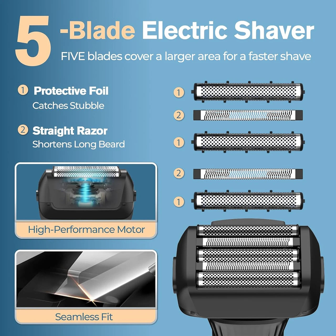 Hatteker 5-D Reciprocating Shaver for Men Home Use Beard Trimmer with LCD Digital Display Mesh Whitener USB Haircut Machine