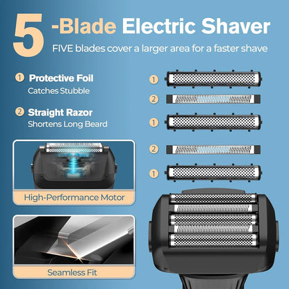 Hatteker 5-D Reciprocating Shaver for Men Home Use Beard Trimmer with LCD Digital Display Mesh Whitener USB Haircut Machine