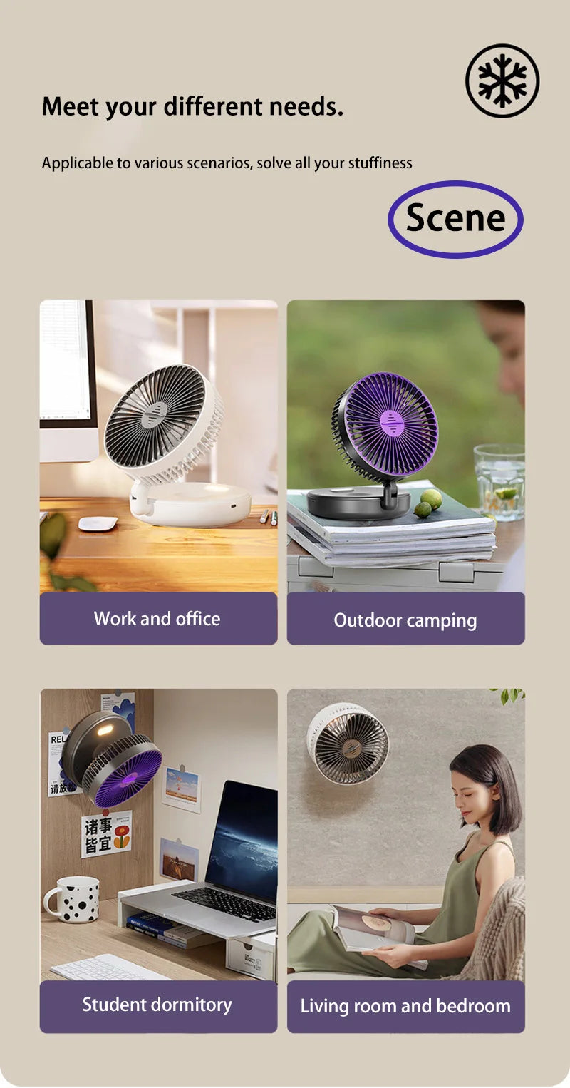 Lenovo 5000mAh 3IN1 Rechargeable Multifunctional Portable Fan Wall Mounted Fan 90° Folding Fan 4 Gears With Warm Night Light