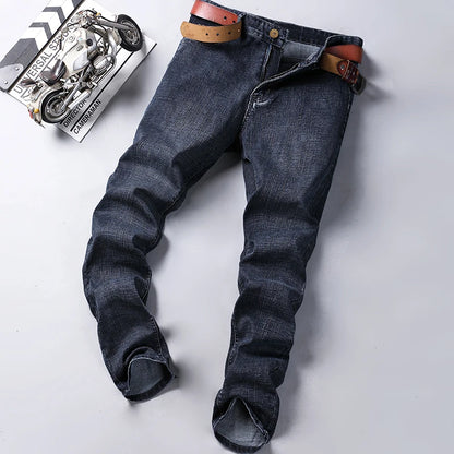 2026 Brand Slim Washed Jeans Casual Straight Stretch Fashion Classic Blue Black Work Denim Trousers Male Brand Clothing