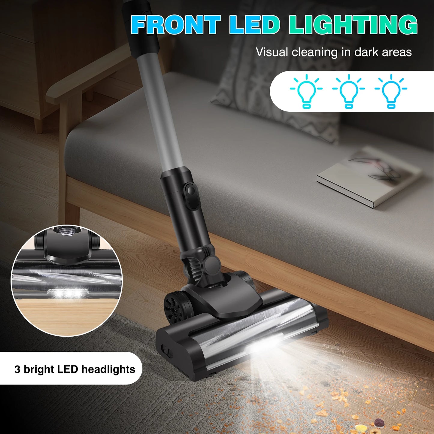 DayPlus Cordless Upright Stick Vacuum Cleaner,3 In 1 Wireles Handheld Vacuum Cleaner 130000RPM Brushless for Carpets, Hard Floor