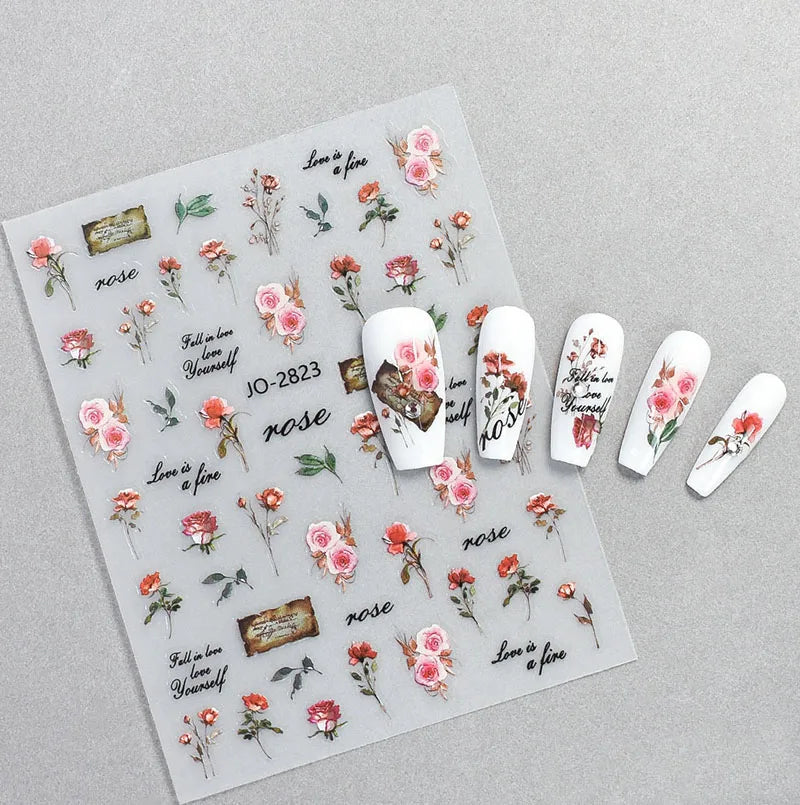 3d Nail Art Decals Spring Booming Violets Lavenders Purple Blue Pink Flowers Butterflys Stickers Decoration For Nail Tips Beauty