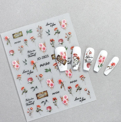 3d Nail Art Decals Spring Booming Violets Lavenders Purple Blue Pink Flowers Butterflys Stickers Decoration For Nail Tips Beauty