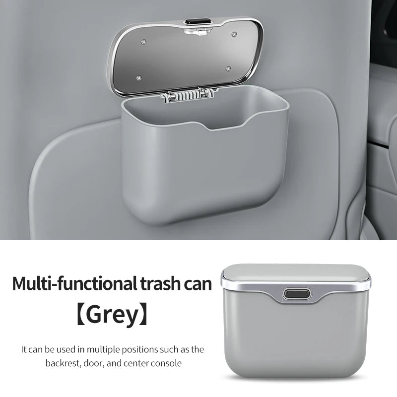 Multifunctional Car Trash Can with Lid Button, Hanging Storage Bin for Wet and Dry Use, Auto Interior Accessories, Organizer Box