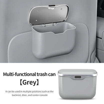 Multifunctional Car Trash Can with Lid Button, Hanging Storage Bin for Wet and Dry Use, Auto Interior Accessories, Organizer Box