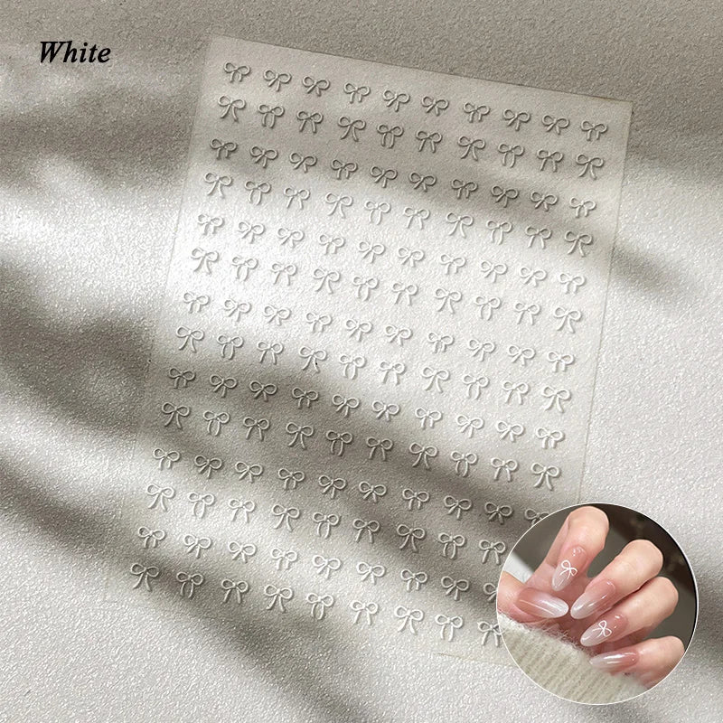 3D White Bowknot Flower Nail Art Sticker Ultra-thin Self-Adhesive Slider Summer Nail Art Decal Decoration DIY Manicure Accesorie