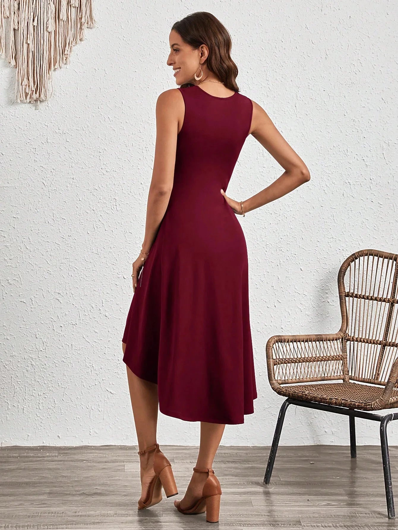 New Women's Dress Slim Sleeveless A-line Skirt Elegant Simple Office Red Korean Midi Skirt for Female