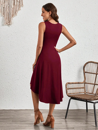 New Women's Dress Slim Sleeveless A-line Skirt Elegant Simple Office Red Korean Midi Skirt for Female