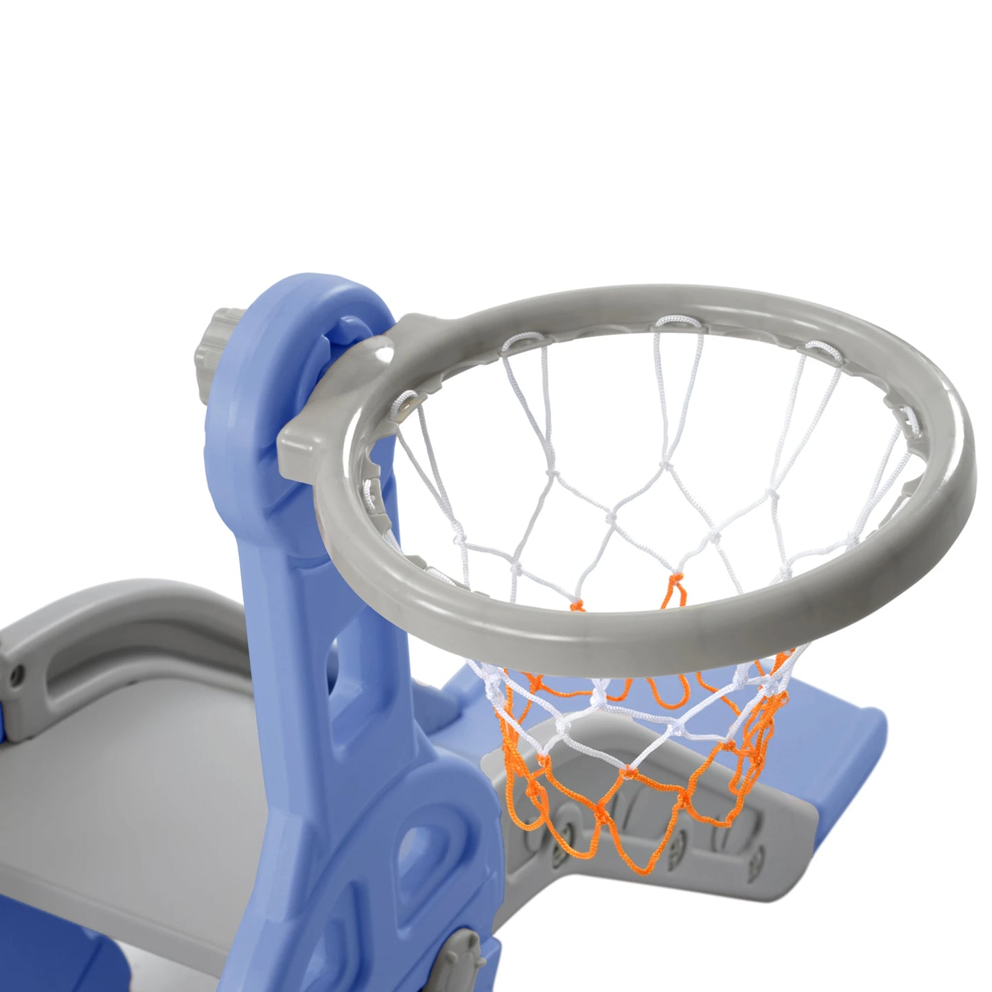 Anajqaqia 4-in-1 Children's Slide and Swing Set with Climbing Ladder & Basketball Hoop, Indoor Outdoor Toddler Play Centre, Blue
