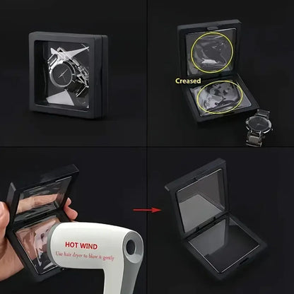 Transparent floating display box, plastic film jewelry packaging box, jewelry, necklace, ring, and collectible storage box