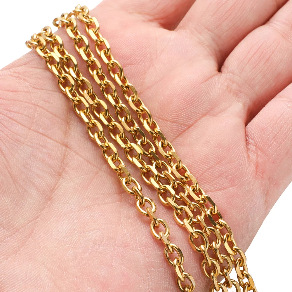 1meter Stainless Steel 18K Gold Plated Cross Chains for Diy Jewelry Making Bracelets Necklaces Accessories Supplies Wholesale